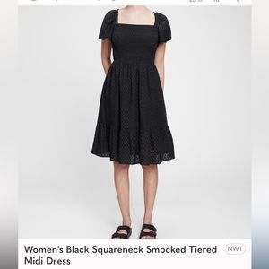 Gap factory black square neck smocked tiered midi dress
